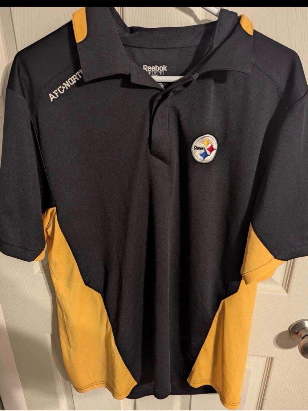 Men's Reebok NFL Play Dry Steelers Black Polo Short Sleeve Shirt Size Large